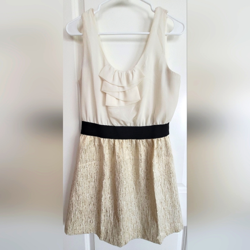 Cream and Gold Sleeveless Dress